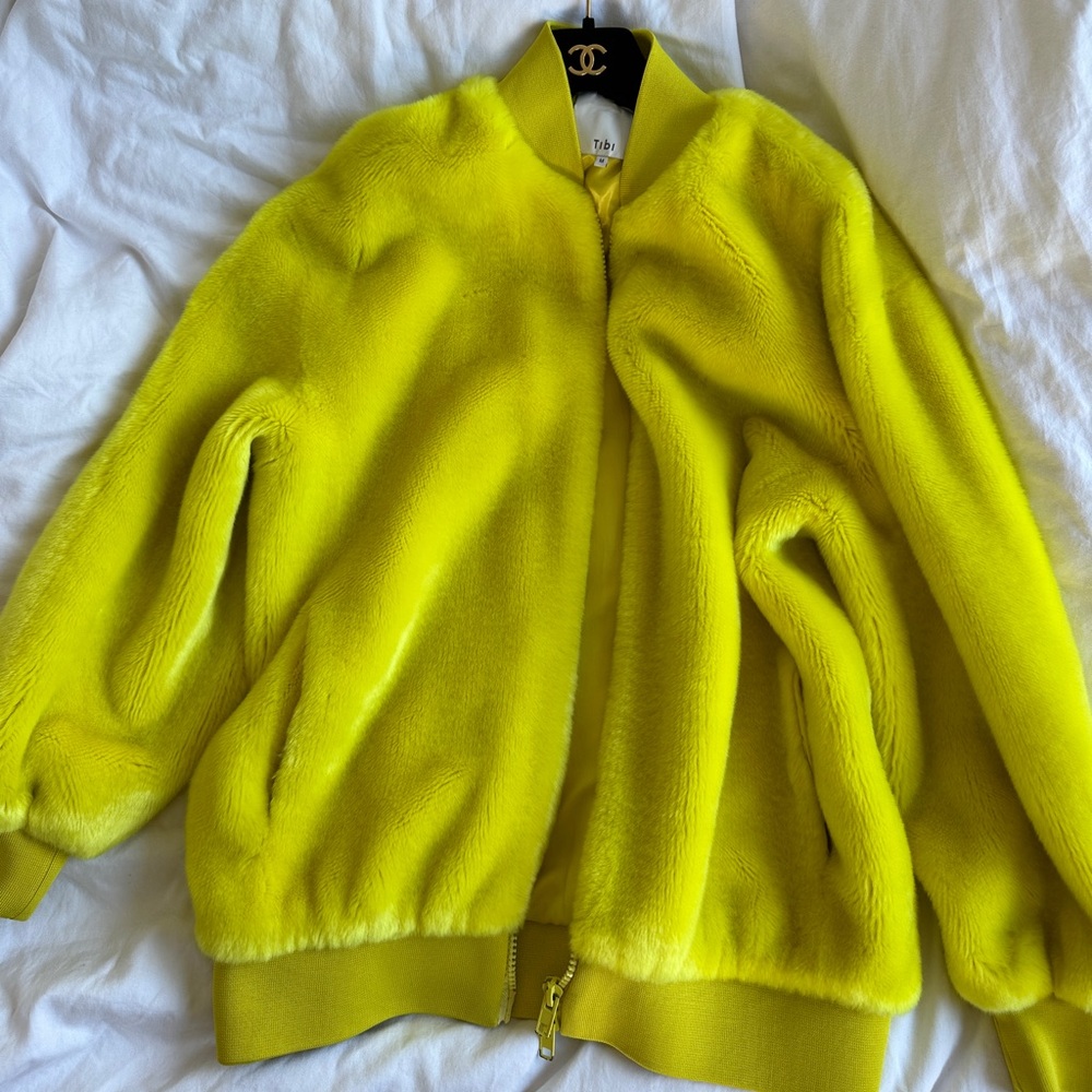 Tibi Luxe Faux Fur Track Jacket M Womens Full Zip